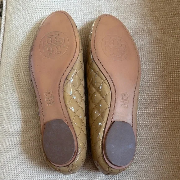 Tory Burch Gold Cap Toe Quilted Flats - Picture 2 of 11